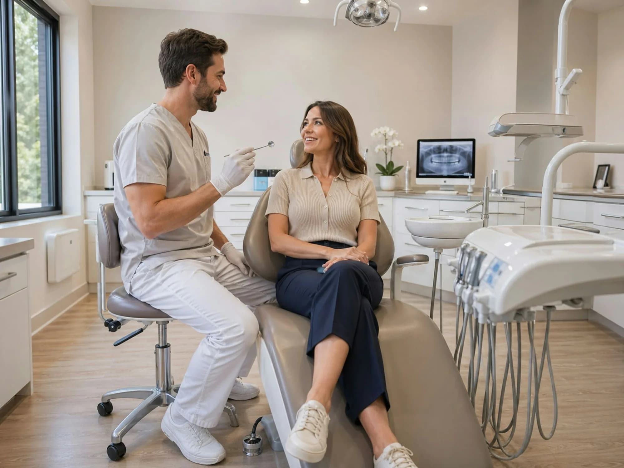 Dentist talking through the treatment process with a patient in the clinic